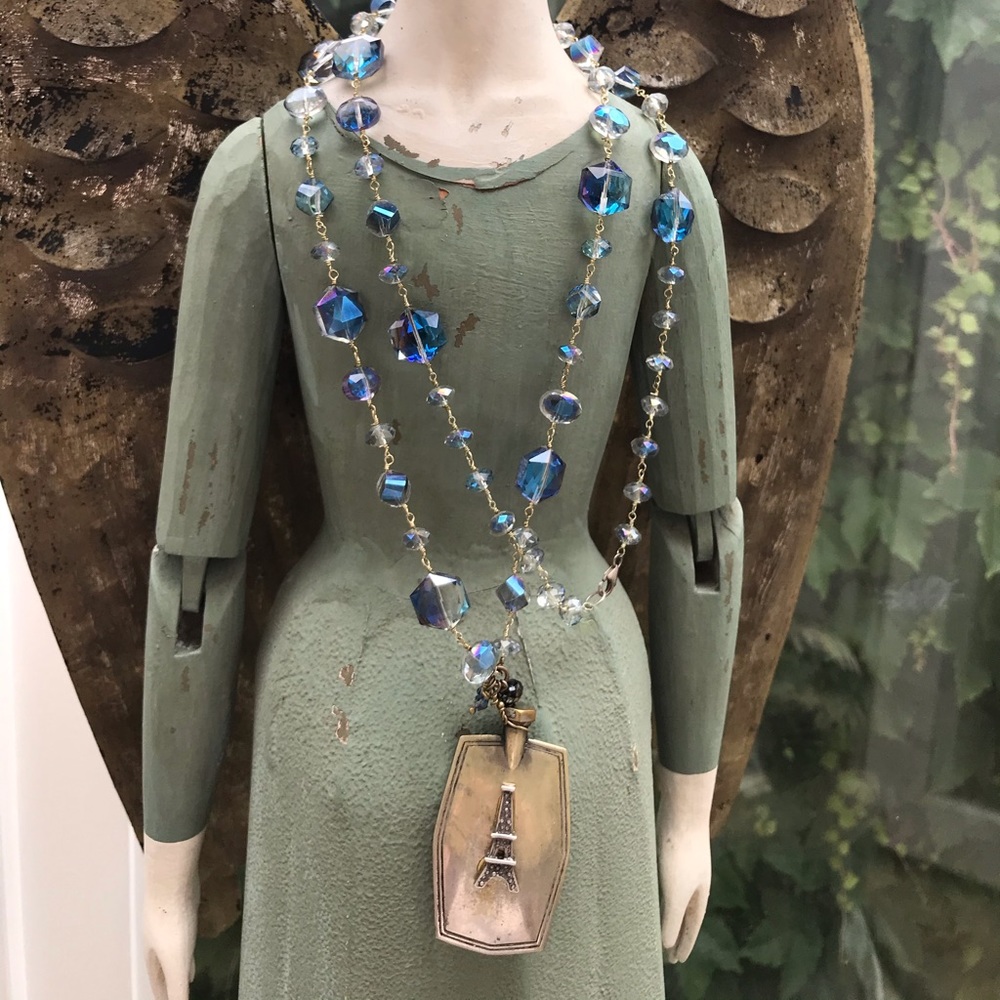 Vintage Eiffel tower bottle necklace